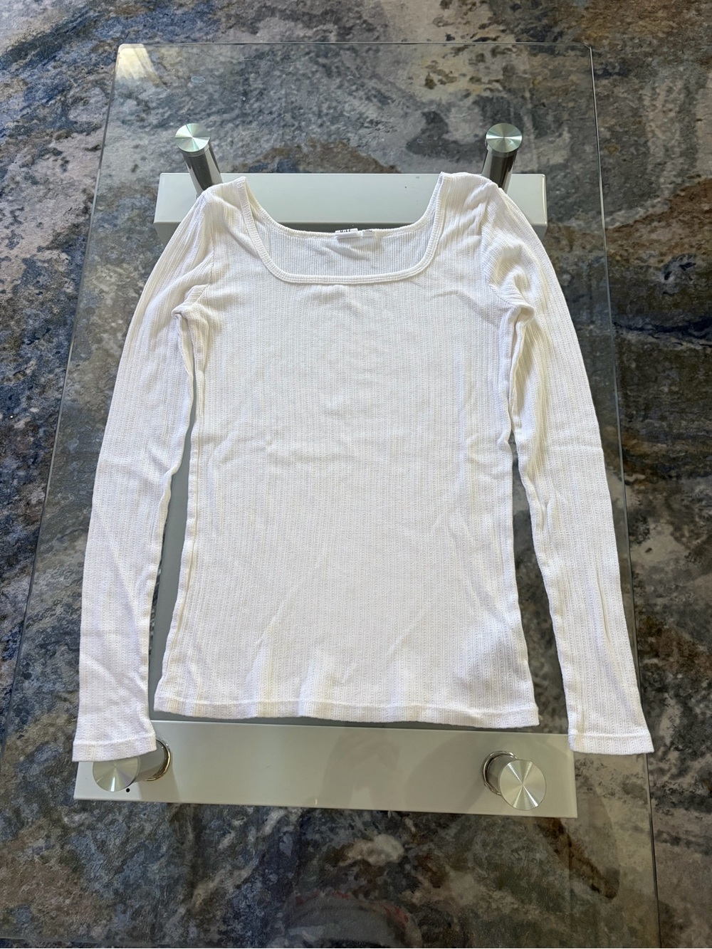 GAP White Ribbed Scoop Neck Long Sleeve Top